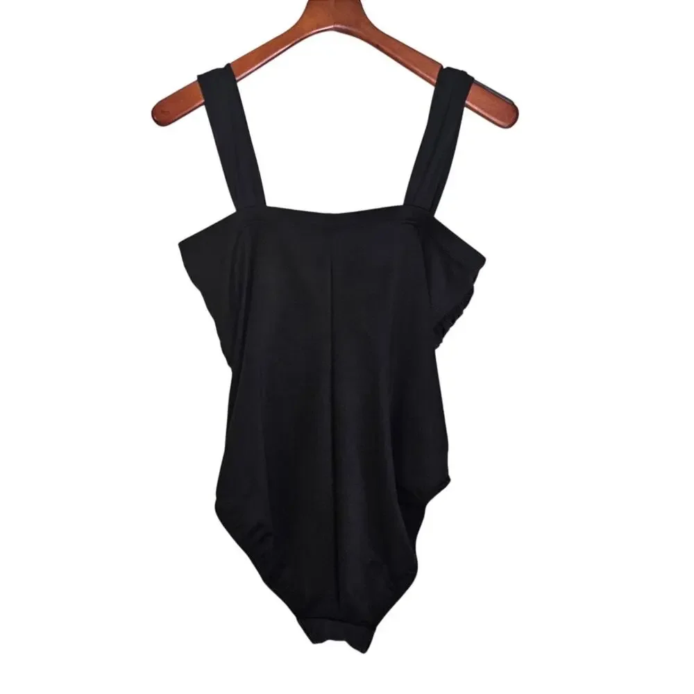 Miraclesuit Black Ruched One Piece Swimsuit Tummy Control Size 14